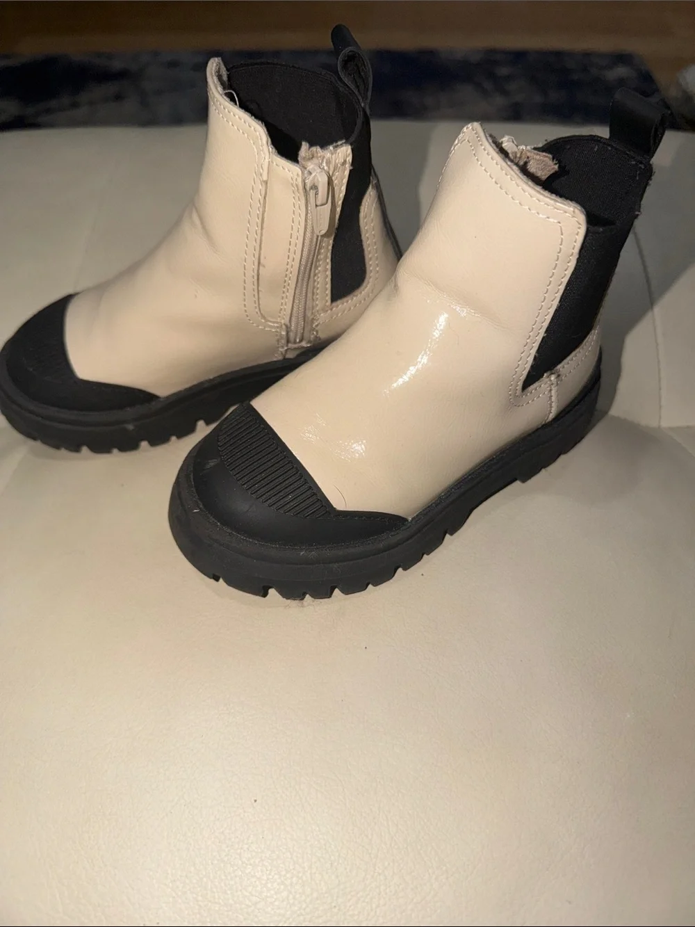 Zara Cream and Black Chunky Chelsea Booties